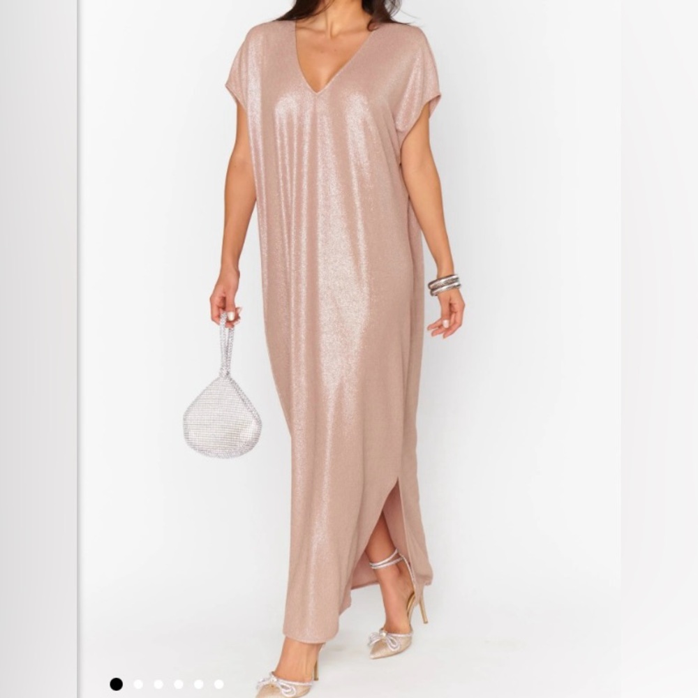 Show Me Your MuMu Metallic Rose Gold Dress